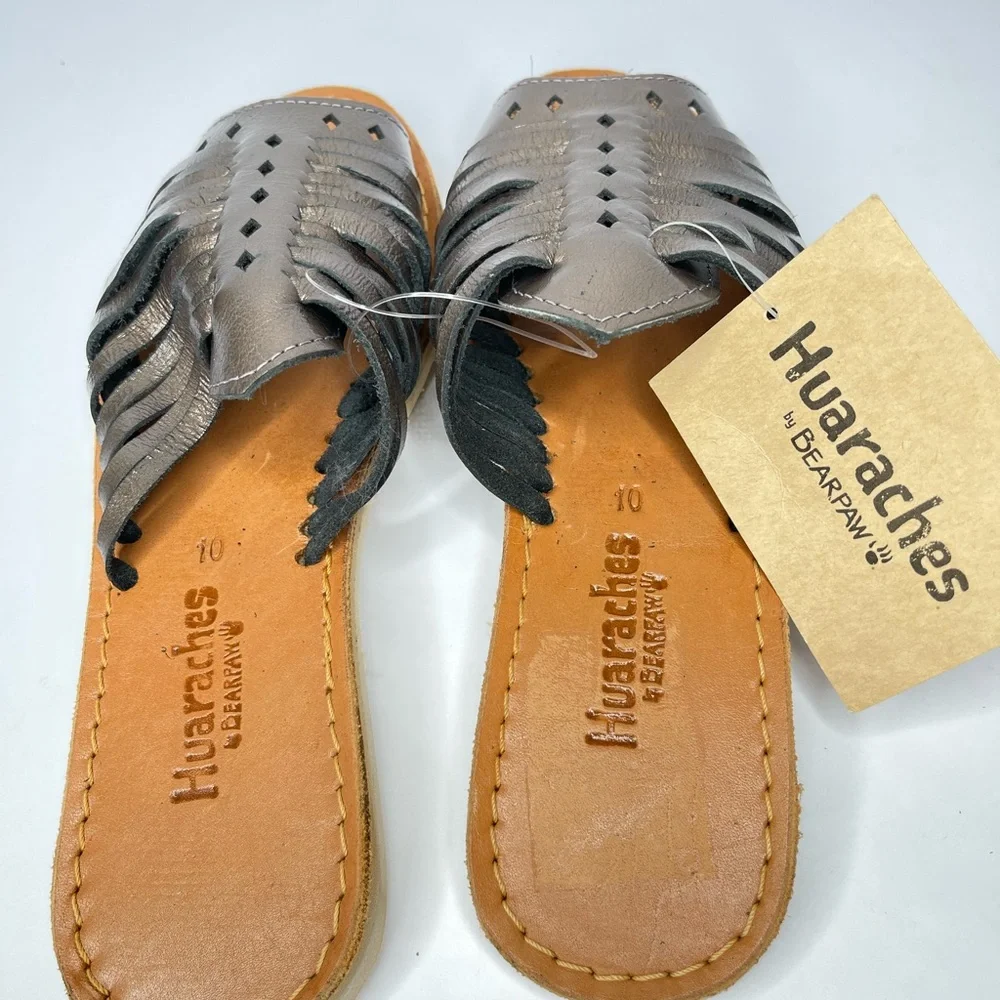 BearPaw Huraches Metallic‎ Leather Sandals Size 10